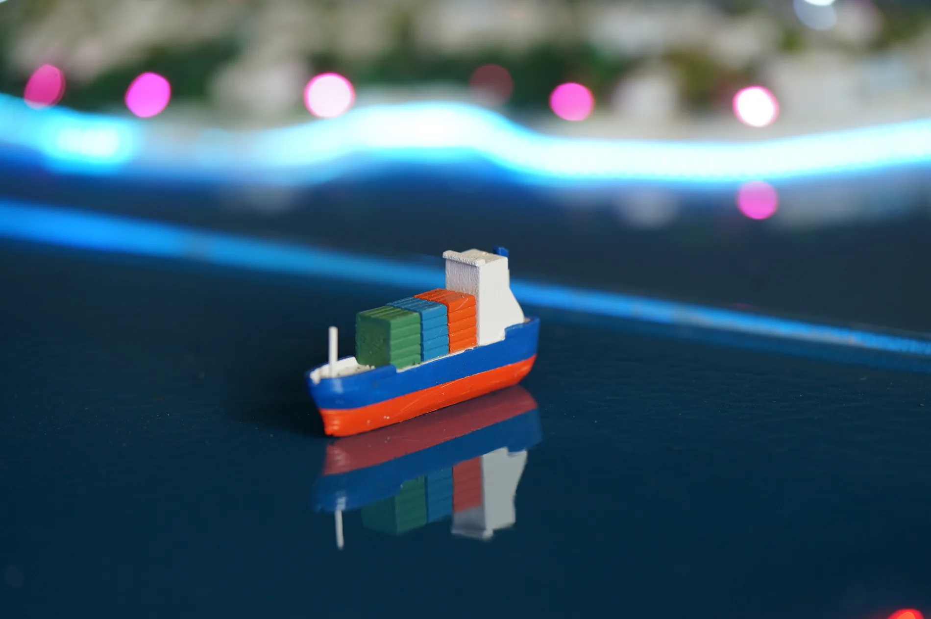 Rempang illuminated model detail with vessel